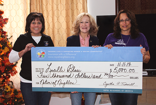 Photo of Tracy Kotecki, Cynthia Tidwell, and Lucy Blasi holding big check
